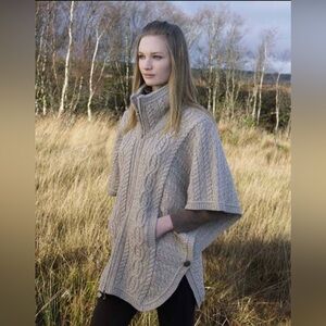 Aran Craft Aran Funnel Neck Jacket | Size M/L | Parsnip | 100% Marino Wool